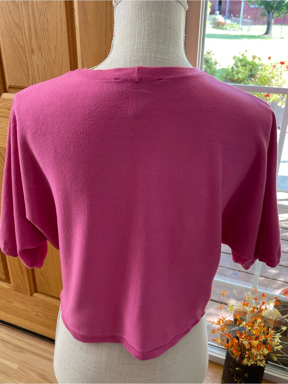 INC International Concepts Raspberry Pink Cropped Open-Front Cardigan - Picture 4 of 4